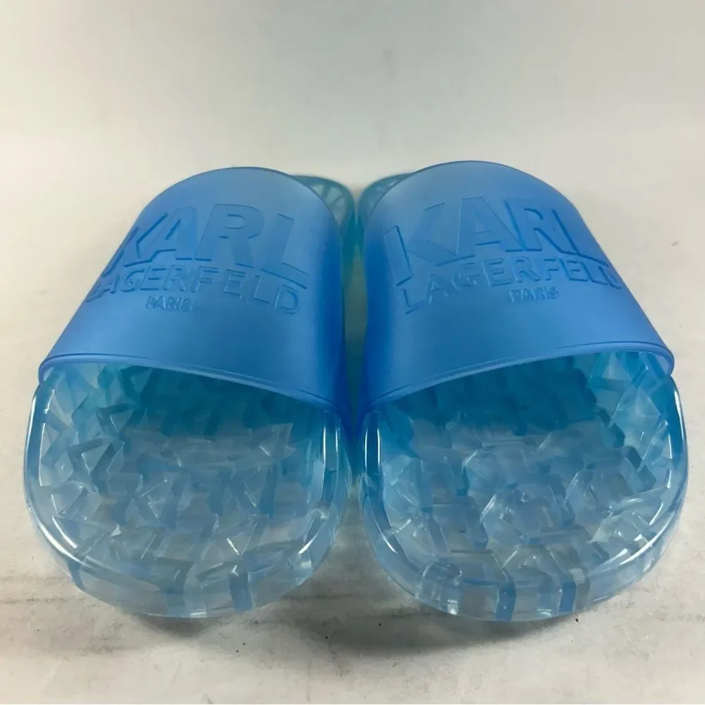 Karl Lagerfeld Paris Twila Women’s Logo Sandals Slides Blue Size 9 M - Picture 2 of 8